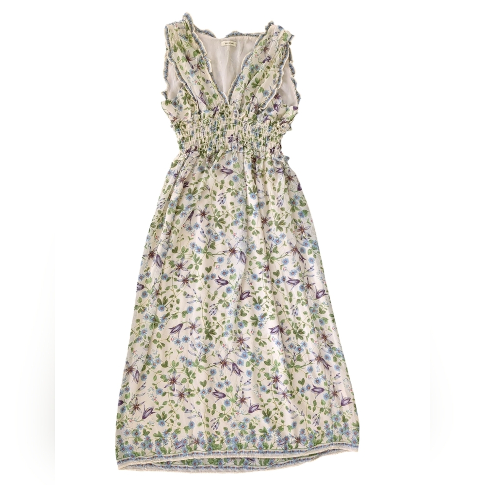 V-neck Sleeveless Midi Dress In Cream Anemone (Size M)